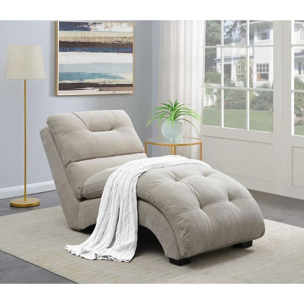 Beige Polyester Ottoman Chaise Lounge for Small Space with Pillow OSB4039 -  The Home Depot