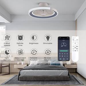 20 in. Indoor White Ceiling Fan with Dimmable LED Lighting Low Profile Flush Mount Ceiling Fan with Remote