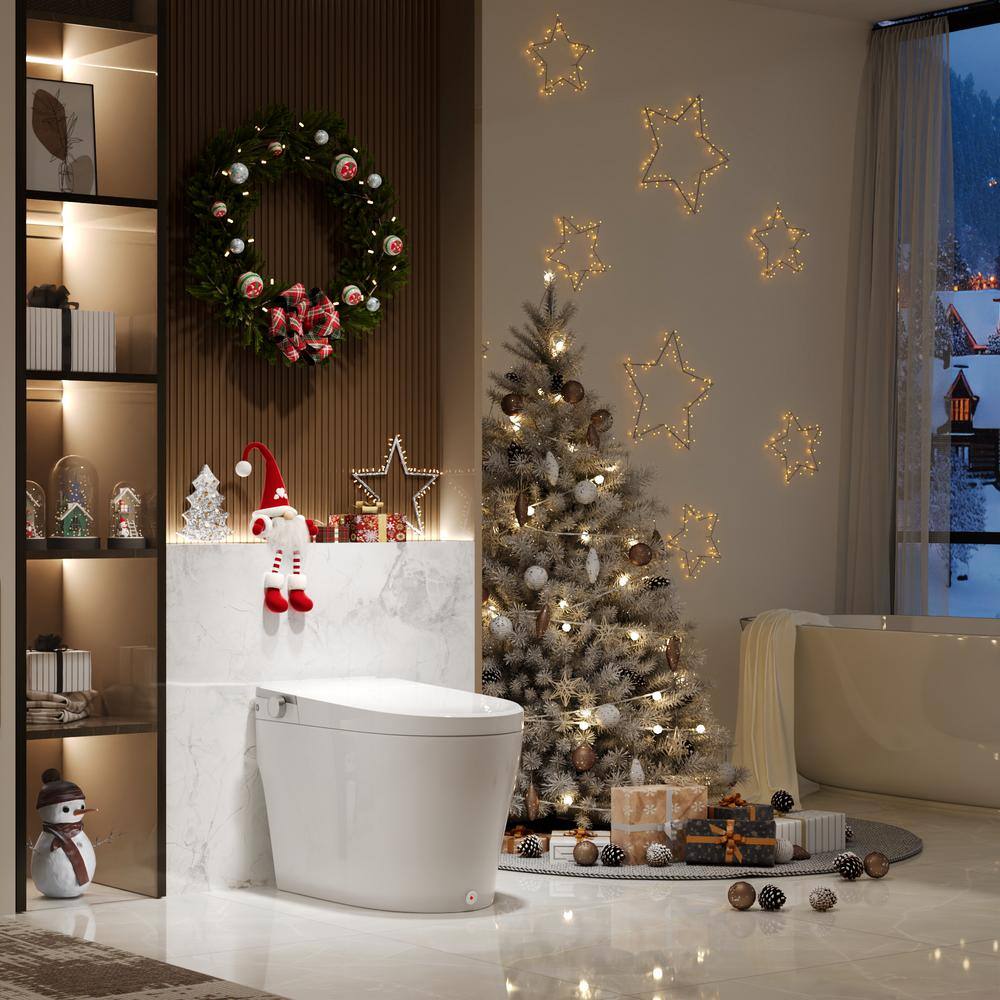 Elongated White Smart Toilet with Heated Seat and Warm Wash