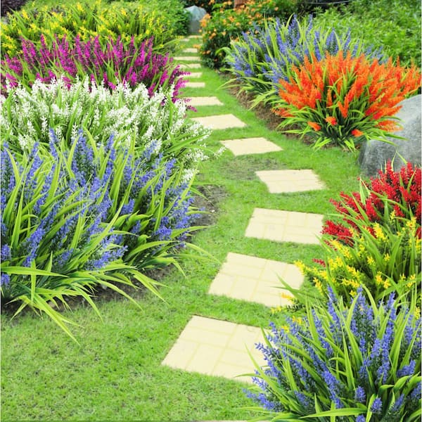 13.8 in. 24-Bundles Multi-Colored Artificial Flowers, Fake Lavender Flowers Monkey Grass Faux Plastic Plants Shrubs