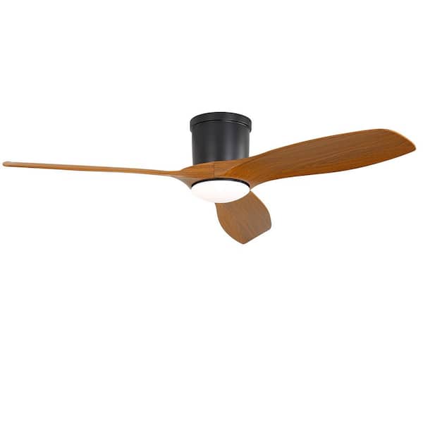 52 in. Smart Indoor Black Flush Mount Standard Ceiling Fan with Dimmable and Remote, Low Profile Fans for Living Room