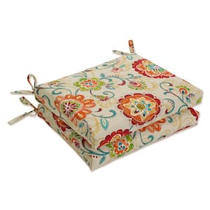 Floral 18.5 x 16 Outdoor Dining Chair Cushion in Multicolored/Tan (Set of 2)