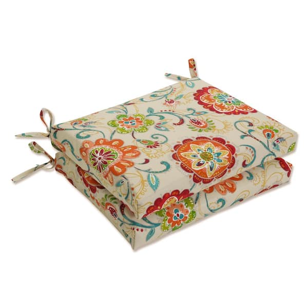 Floral 18.5 x 16 Outdoor Dining Chair Cushion in Multicolored/Tan (Set of 2)