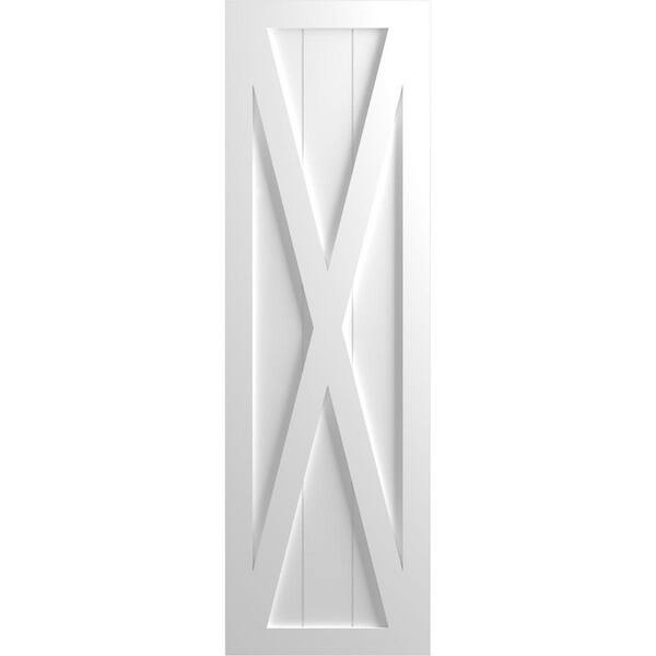 Ekena Millwork 12 in. x 55 in. True Fit PVC Single X-Board Farmhouse Fixed Mount Board and Batten Shutters Pair in White
