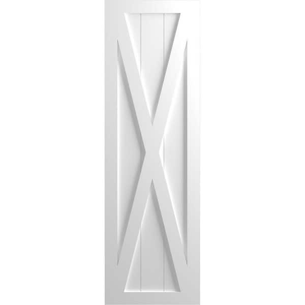 Ekena Millwork 12 in. x 61 in. True Fit PVC Single X-Board Farmhouse Fixed Mount Board and Batten Shutters Pair in White