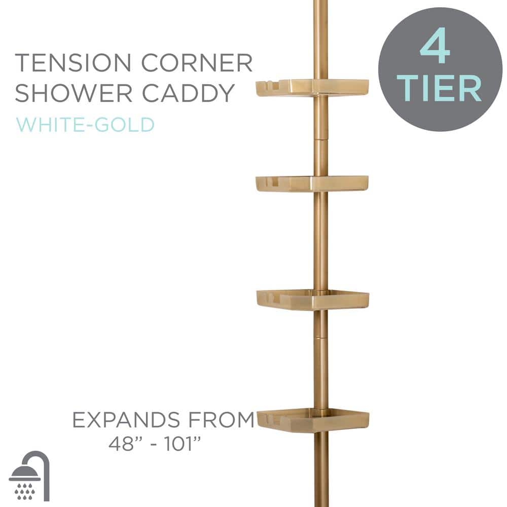 Gold 4-Tier Tension Mount Corner Shower Caddy
