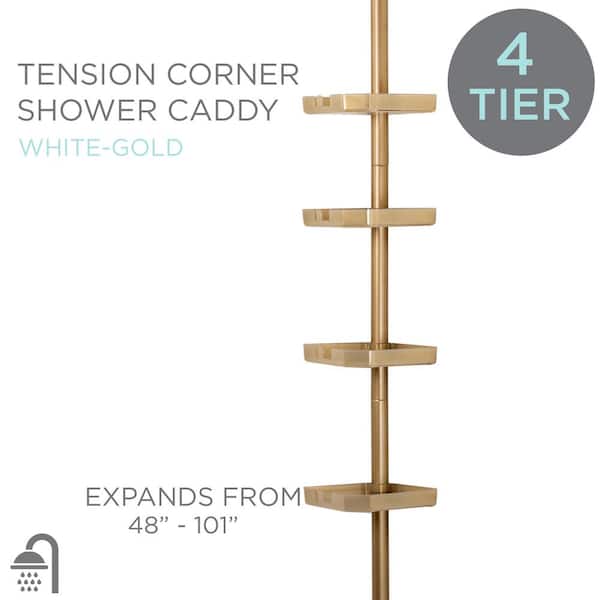 4 Tier Tension Corner Shower Organizer Caddy in White Gold
