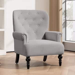 Lola Modern Upholstered Velvet Grey Accent Armchair with Extra Large Back and Wood Leg for Living Room Bedroom