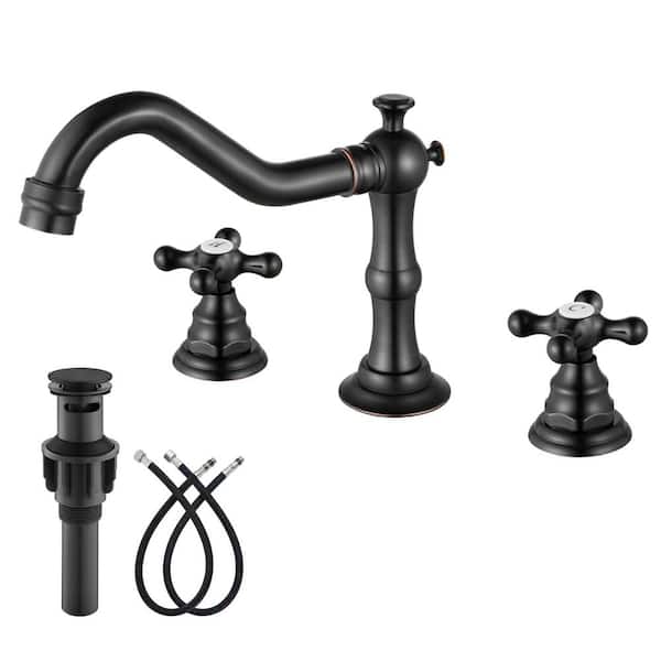 8 in. Widespread Double Handle Cross Knobs Bathroom Faucet in Oil-Rubbed Bronze with ABS Pop Up Drain Vanity