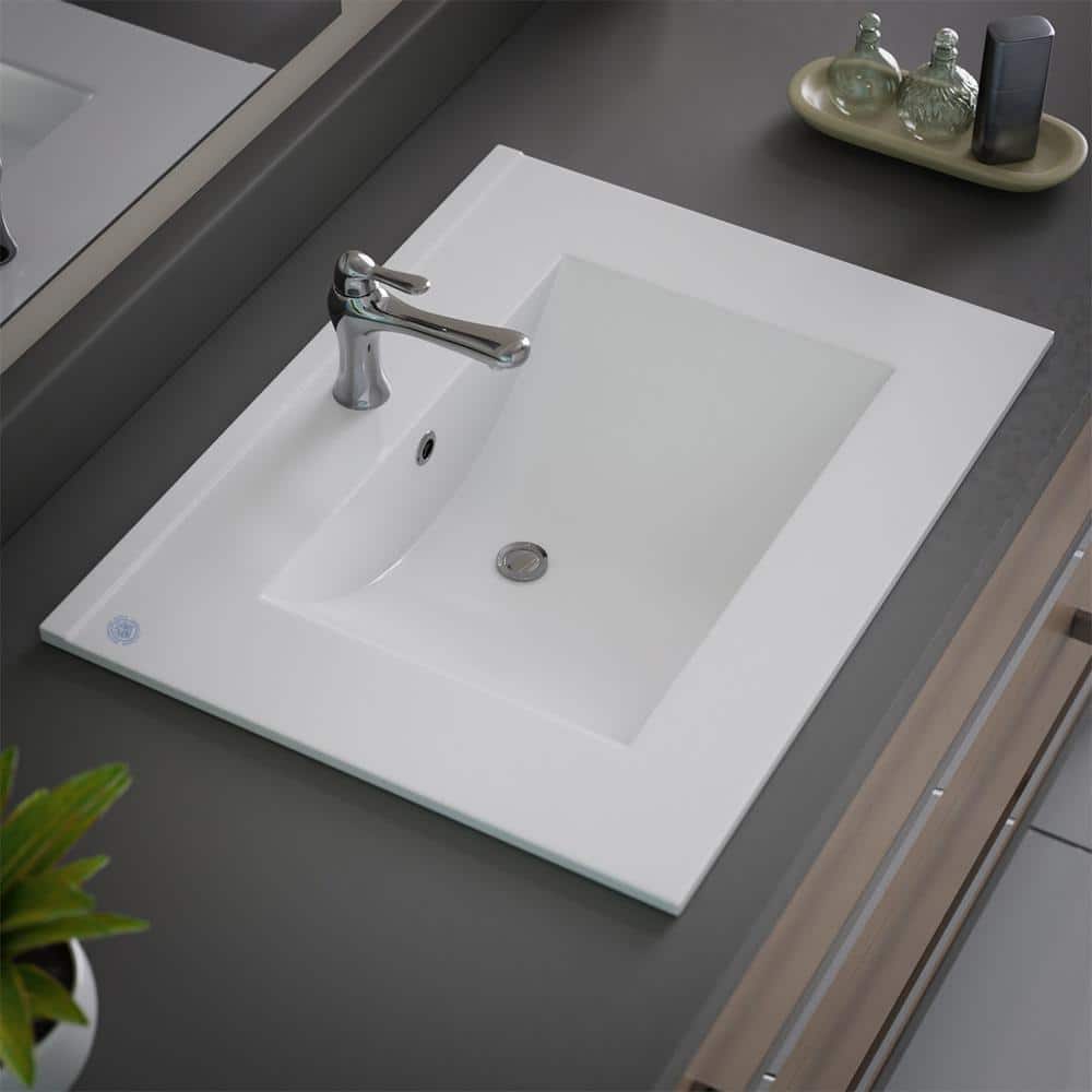 Luke White Ceramic Rectangular Drop-In Bathroom Sink