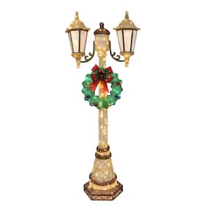 72 in. Gold/Green Lighted Lamp Post with 35 Twinkling Lights