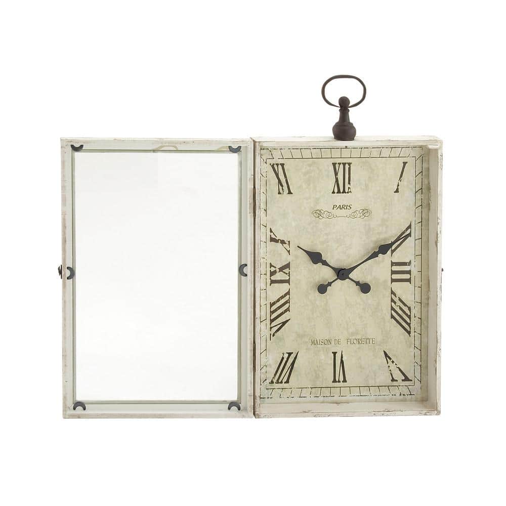 34" White Distressed Wood Pocket Watch Style Wall Clock