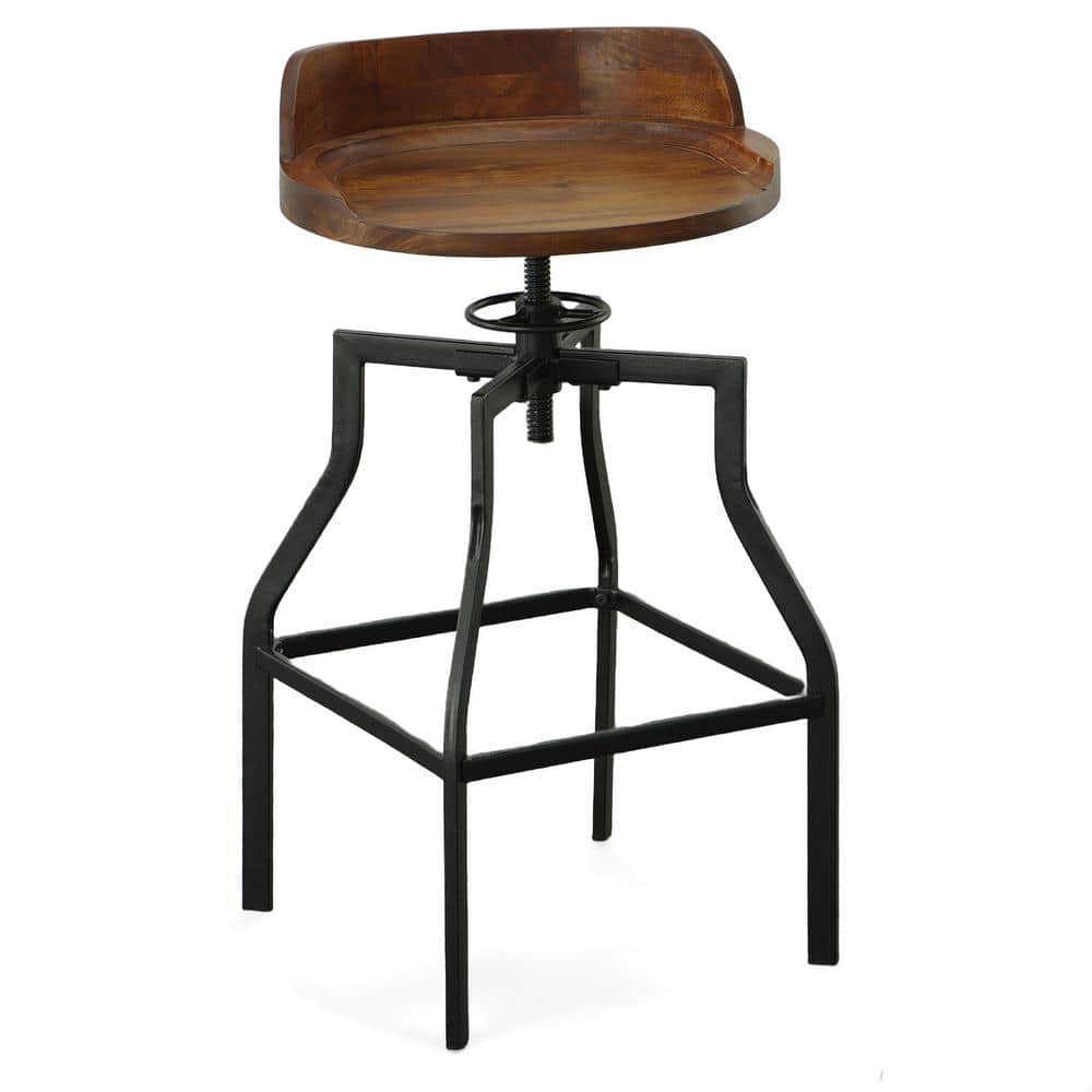 Chestnut Adjustable Backless Wood and Metal Bar Stool