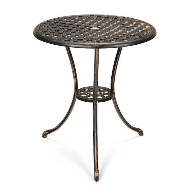 homfan Outdoor Cast Aluminum Round Side Table End Table for Patio, Backyard, Pool, Indoor Companion
