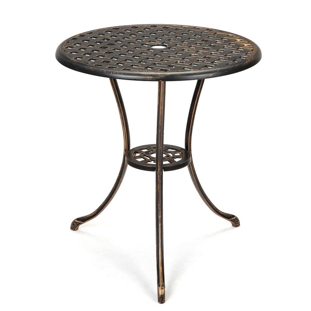 Outdoor Cast Aluminum Round Side Table End Table for Patio, Backyard, Pool,