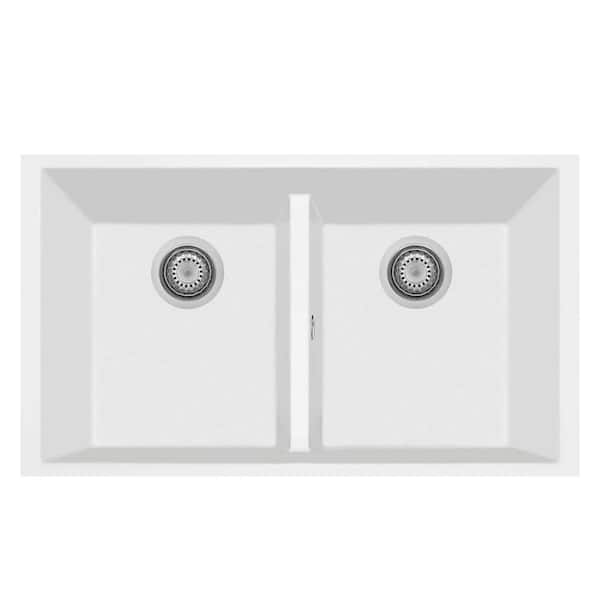 LaToscana ONE Series 33 in. Undermount Double Bowl Quartz Kitchen Sink in Milk White