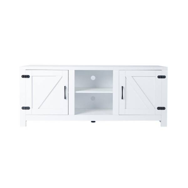 ZIRUWU 15.75 in. W White Modern Farmhouse Double Barn Door TV Stand for