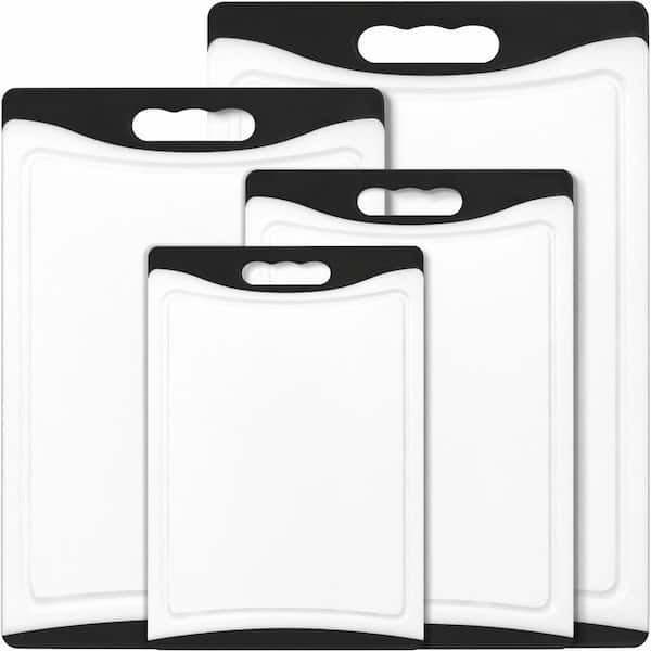 4-Piece Black Plastic Cutting Board Set Kitchen Chopping Boards with Juice Grooves Easy-Grip Handles Dishwasher Safe