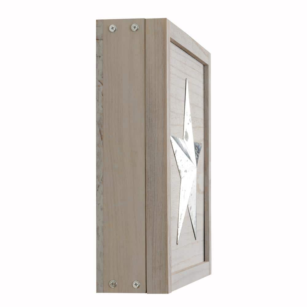 Distressed Gray Wood Floating Wall Cabinet with Metal Star