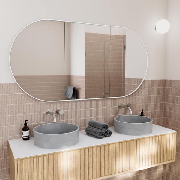 Nia 60 in. W x 30 in. H x 5 in. D Recessed Medicine Cabinet in White with Mirror