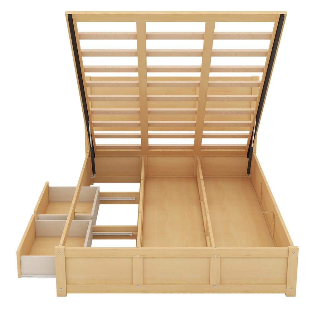 Natural Pine Full Size Platform Bed with Storage and Drawers