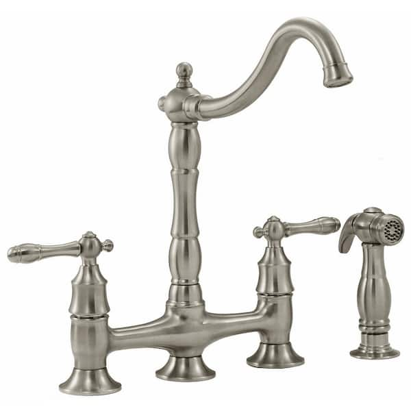 Glacier Bay Lyndhurst Double Handle Bridge Kitchen Faucet with Side Sprayer in Brushed Nickel