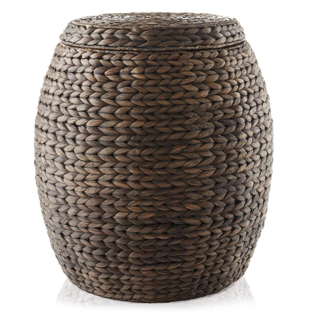 Espresso Round Handwoven Water Hyacinth Storage Basket with Lid