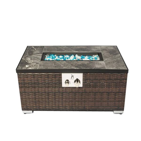 URTR 32 in. x 20 in. Brown Rectangle PE Wicker Propane Outdoor Dining