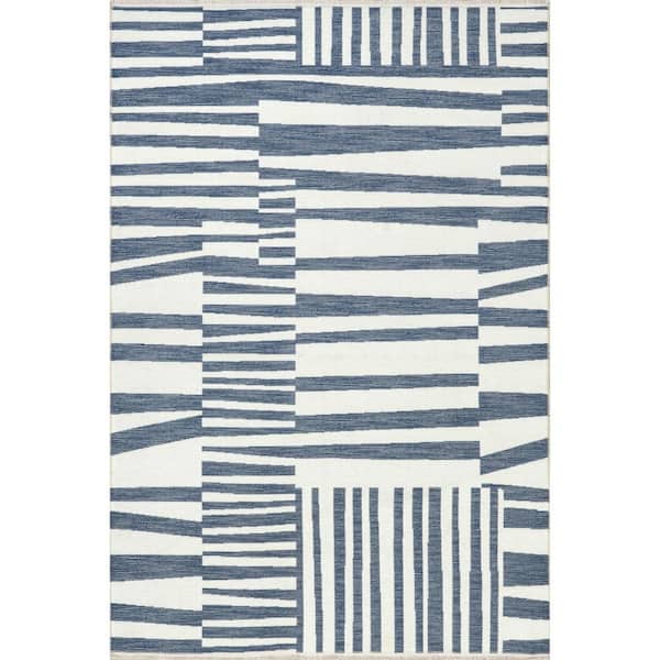 nuLOOM 6 x 9 Blue Indoor Stripe Handcrafted Area Rug nuLOOM 6 x 9 Blue Indoor Stripe Handcrafted Area Rug