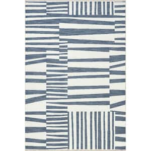 Kelcey Blue 6 ft. 7 in. x 9 ft. Abstract Striped Machine Washable Area Rug