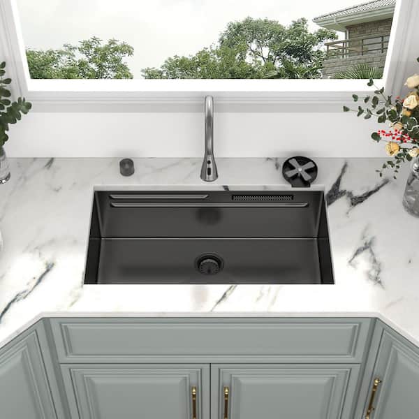 Kichae 33 in. Undermount Singel Bowl Workstation Kitchen Sink in
