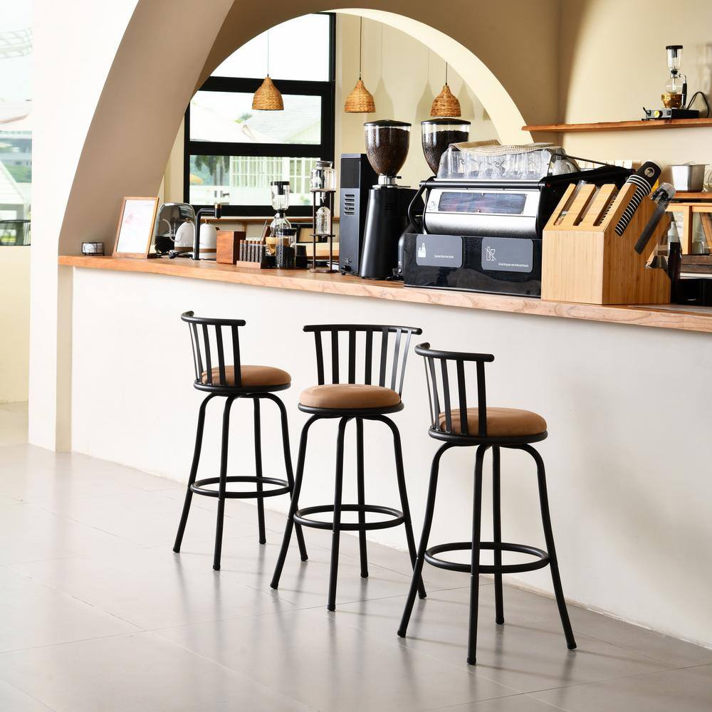 Homy Casa Pistil 29 in. Brown Suede Low-Back Swivel Bar Height Bar ...