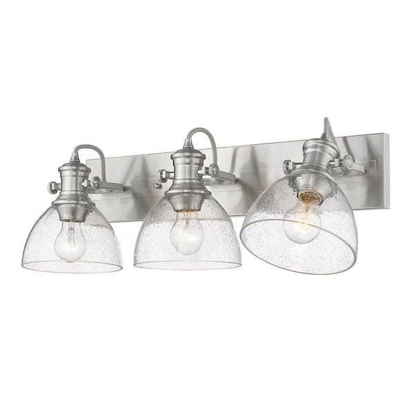 Golden Lighting Hines 3-Light Pewter with Seeded Glass Bath Vanity Light 