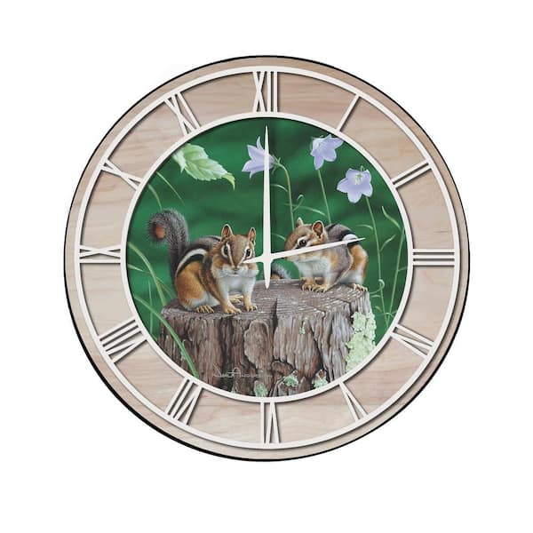 Unbranded "Chipmunks" Woodgrain Accent and White Numbers Imaged Wall Clock