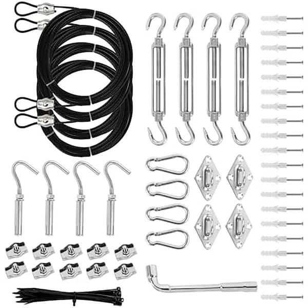 10 ft. Nylon Coated 304 Stainless Steel Shade Sail Hardware Kit for Rectangle Triangle Sun Shade Canopy Outdoor