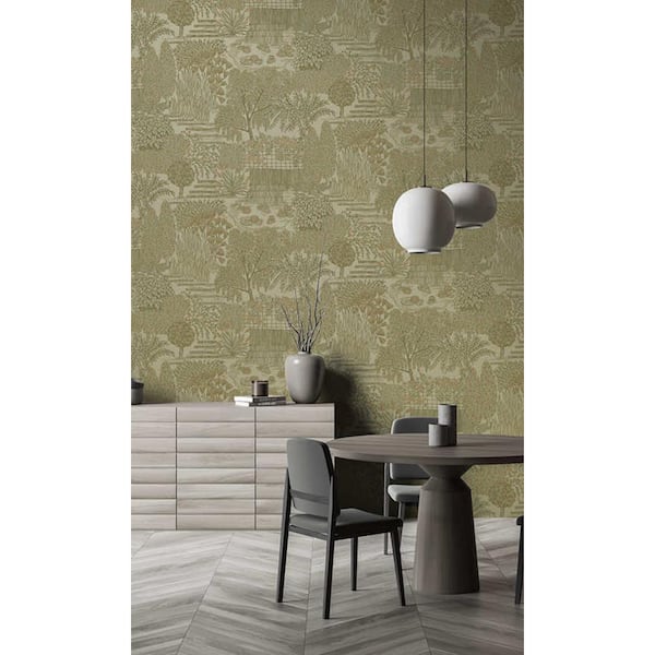 Walls Republic Khaki Garden Print Non-Woven Paper Paste the Wall Textured Wallpaper 57 sq. ft.