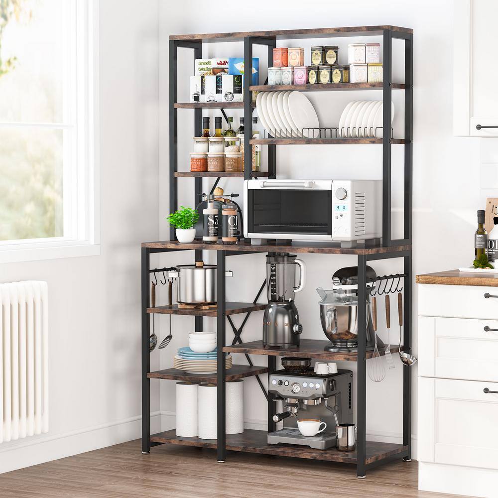 Vintage Brown and Black Wood 5-Tier Industrial Closet Organizer System