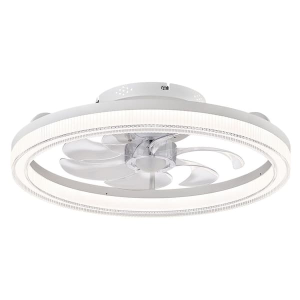 20 in. LED Indoor White Low Profile Ceiling Fan with Dimmable Lighting Small Flush Mount Ceiling Fan with Remote