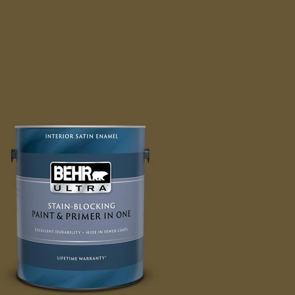 BEHR ULTRA 1 gal. #UL180-1 Moss Stone Satin Enamel Interior Paint and Primer in One