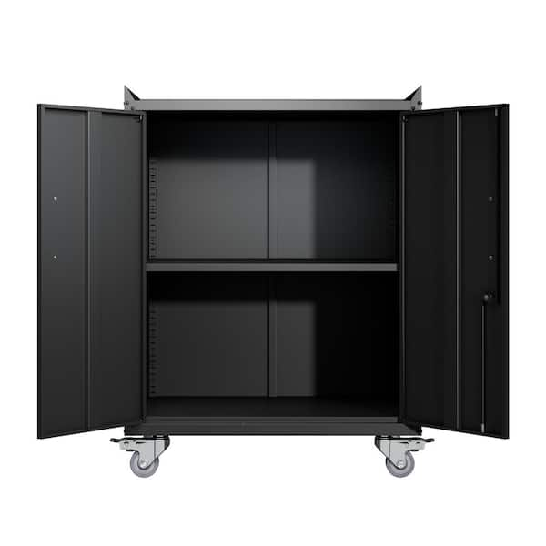 Black metal store linen cabinet