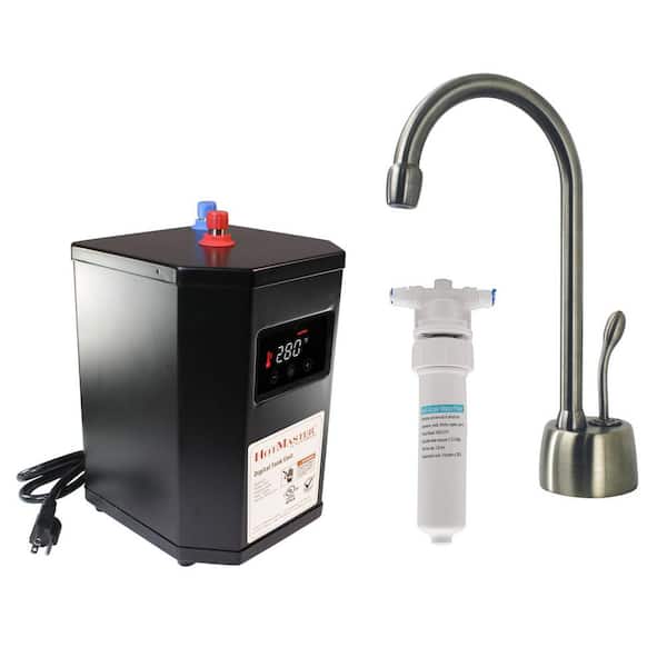 Westbrass 9 in. 1-Handle Hot Water Dispenser Faucet with HotMaster Digital Tank and In-line Water Filter, Stainless Steel
