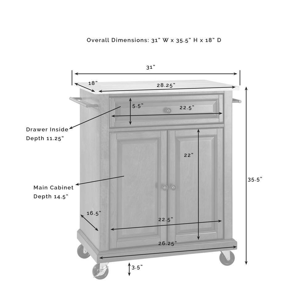 Gray Granite Top White Kitchen Island Cart with Storage