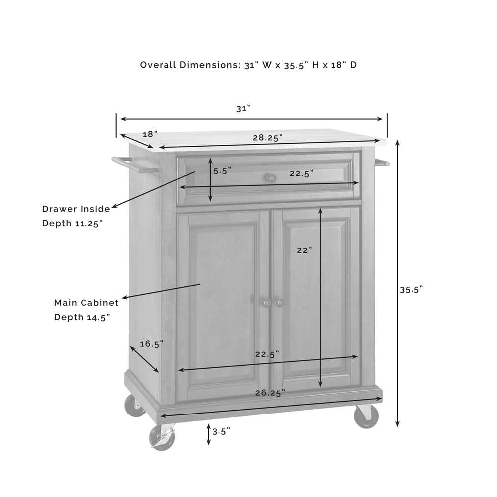 White Wood Kitchen Cart with Natural Top and Storage