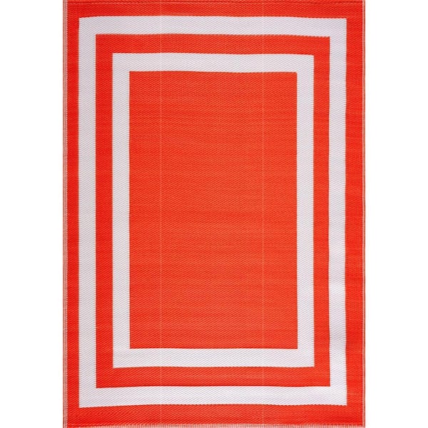 Paris Orange and White 6 ft. x 9 ft. Folded Reversible Recycled Plastic Indoor/Outdoor Area Rug-Floor Mat
