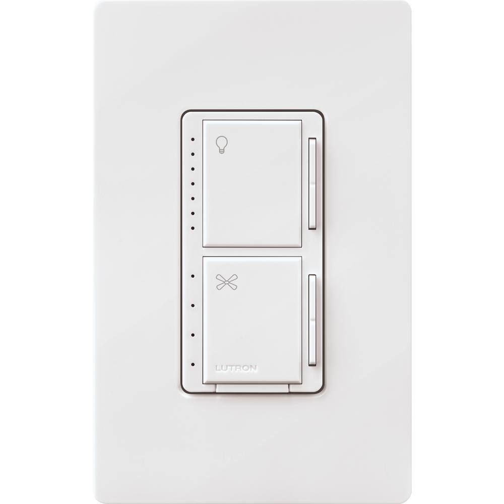 Lutron Maestro Fan Control And Light Dimmer For Dimmable Led S Incandescent And Halogen Bulbs With Wallplate White Maestro Lfqhw Wh The Home Depot