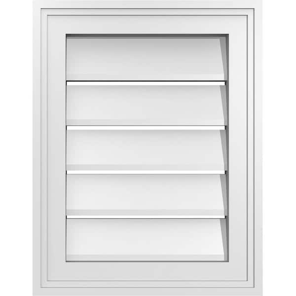 Ekena Millwork 14 in. x 18 in. Vertical Surface Mount PVC Gable Vent: Functional with Brickmould Frame