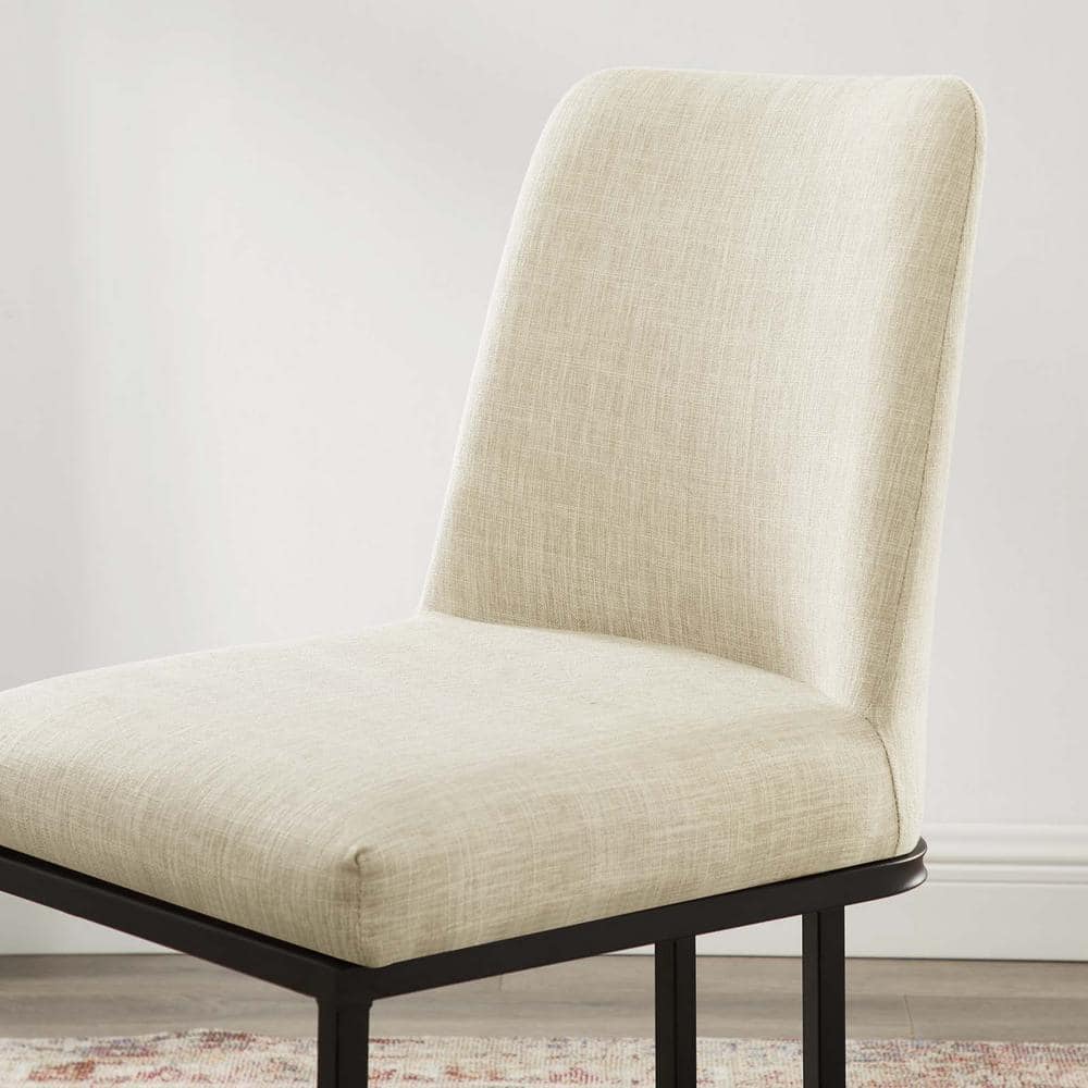 Amplify Matte Black Stainless Steel Upholstered Side Chair in Cream