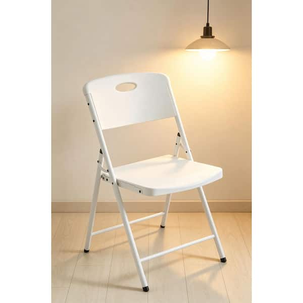 HDX Metal Frame White/White Resin Seat Indoor/Outdoor Folding