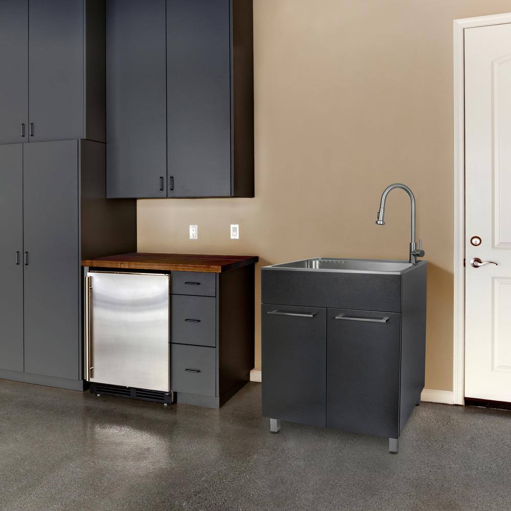 28" Black Stainless Steel Freestanding Laundry Sink with Faucet