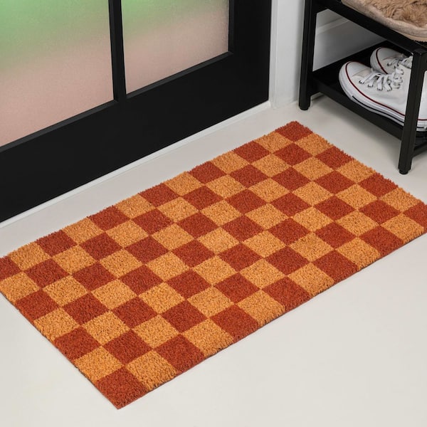 Peater Classic Casual Commerical Natural Coir Natural/Red Checker 17 in. x 30 in. Indoor/Outdoor Mat